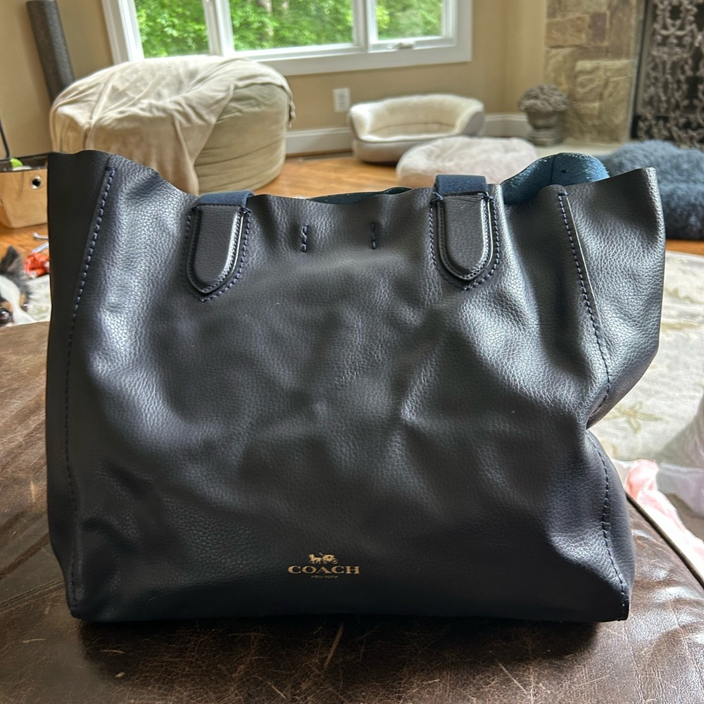 Coach like new Navy Blue Leather Tote Bag